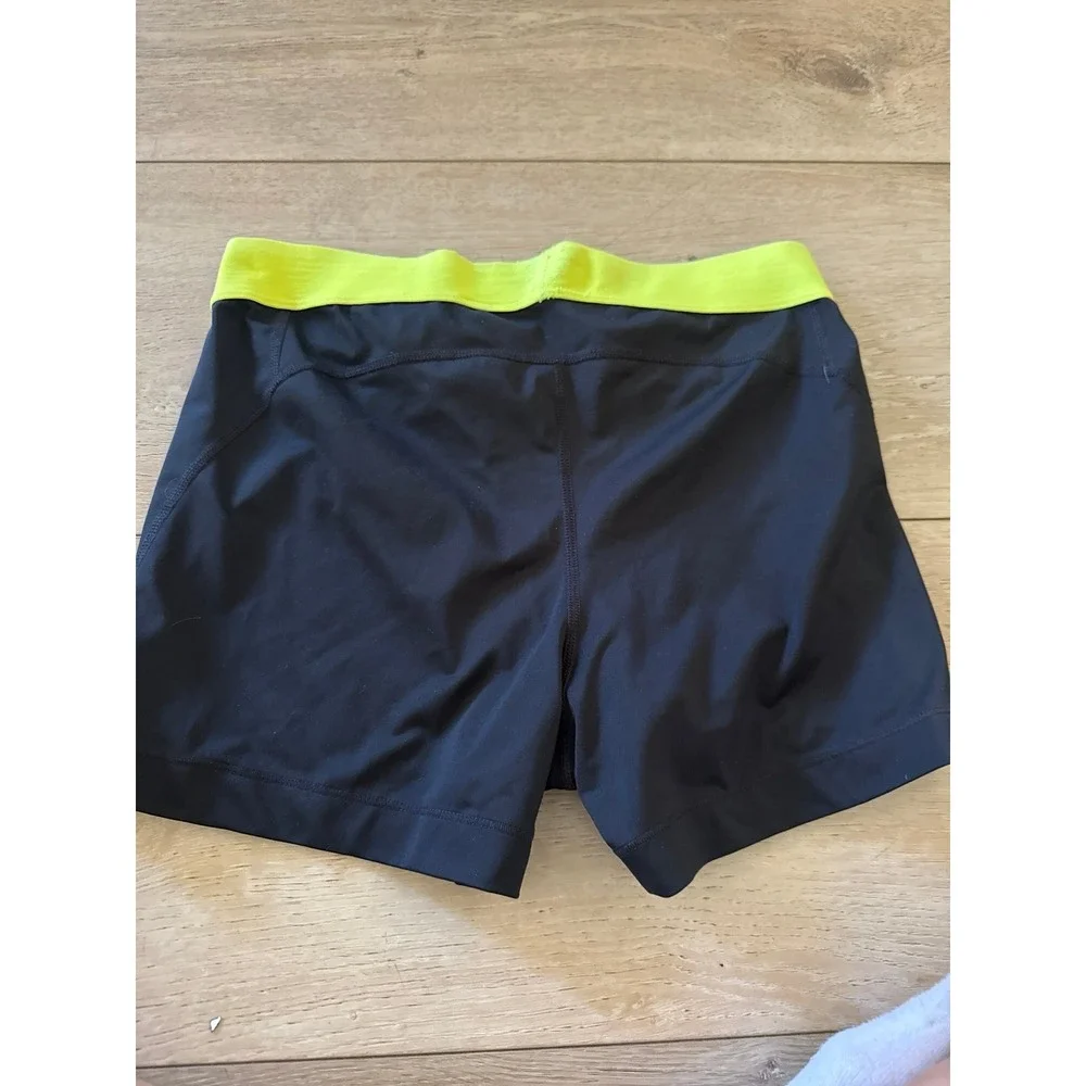 Nike Pro Black Athletic Shorts with Yellow Waistband